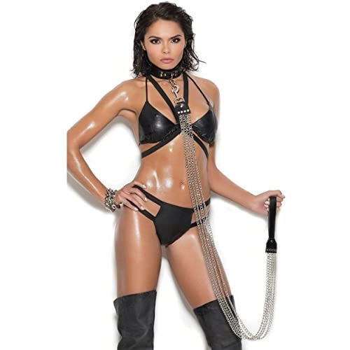 LEATHER LEASH WITH 4 CHAINS BLACK O/S