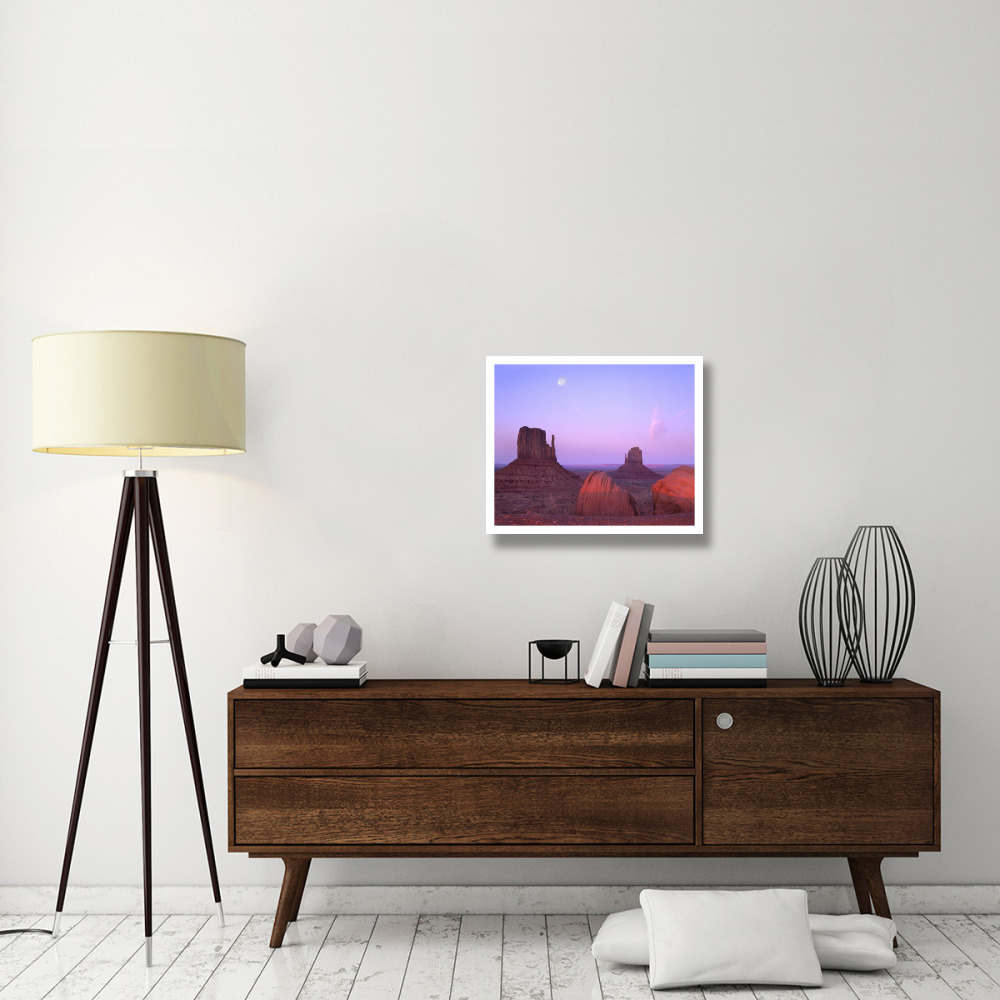 East and West Mittens, buttes at sunrise with full moon, Monument Valley, Arizona-Paper Art-26&quotx22"