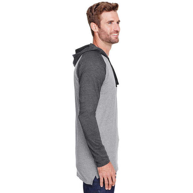 Mens Hooded Raglan Long Sleeve Fine Jersey T-Shirt - B WH VN HTH WH - S(D0102H7M2L8)