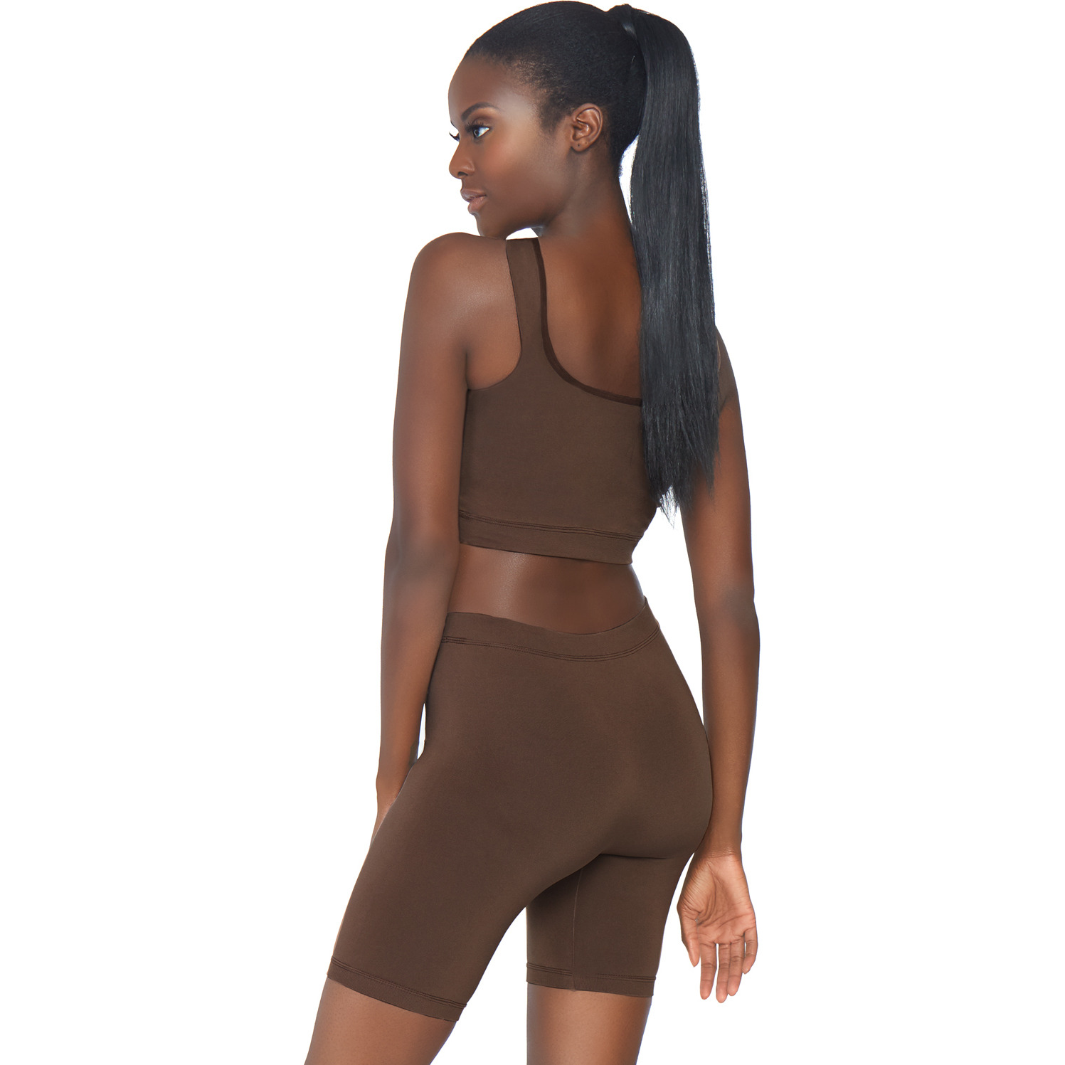 2 PC Seamless opaque spandex crop tank and bike shorts.