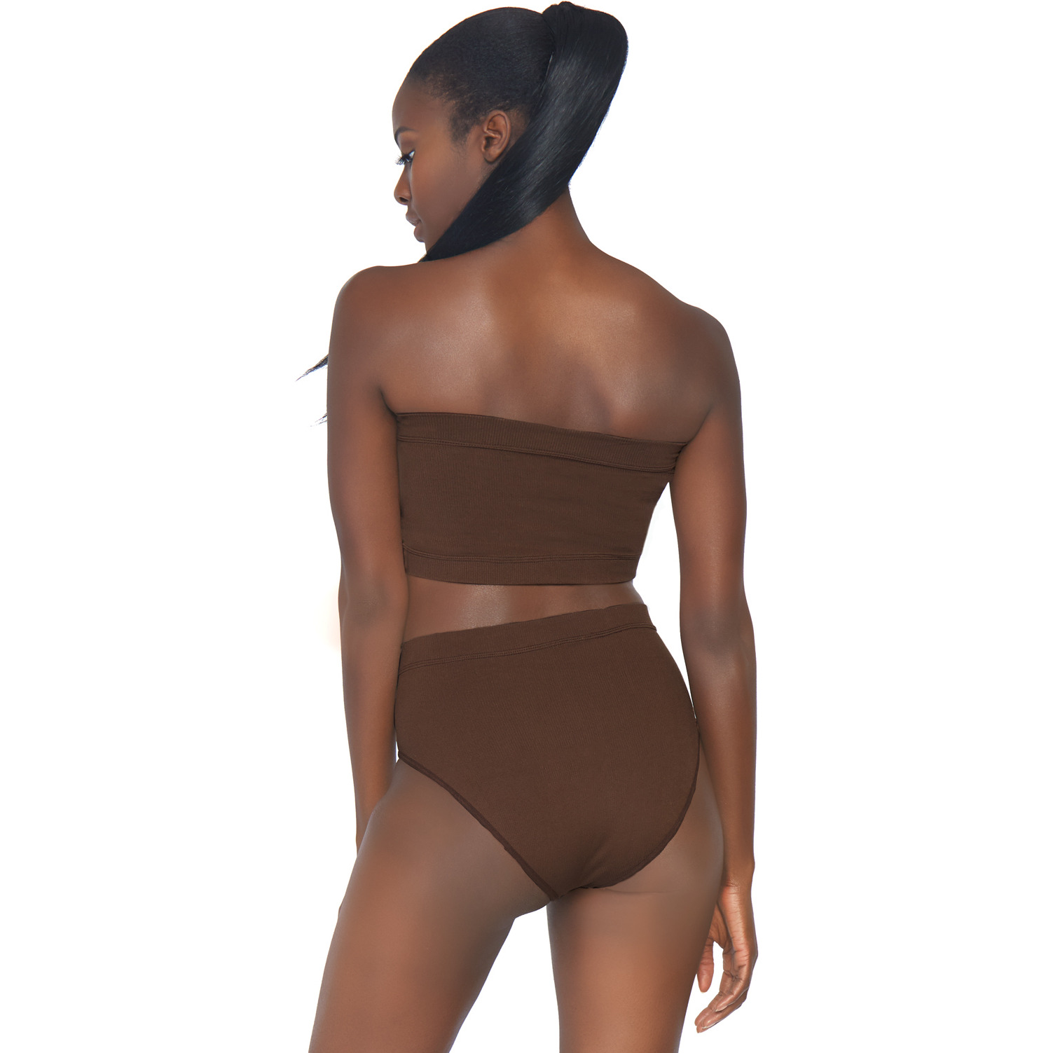 2 PC Seamless opaque microfiber ribbed bandeau top and high waist brief.