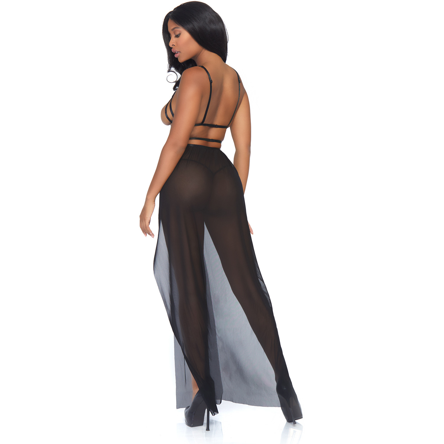 2 PC Cage strap open bodice maxi dress and matching g-string.