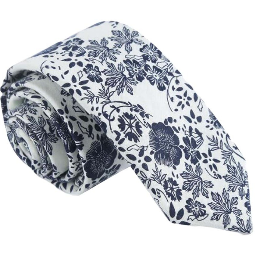 Formal/Casual Neckties Men Cotton Neckties Beige Blue Flower Neckties Skinny 6cm