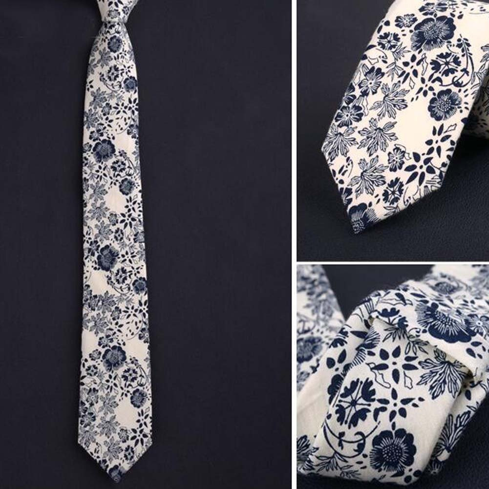 Formal/Casual Neckties Men Cotton Neckties Beige Blue Flower Neckties Skinny 6cm