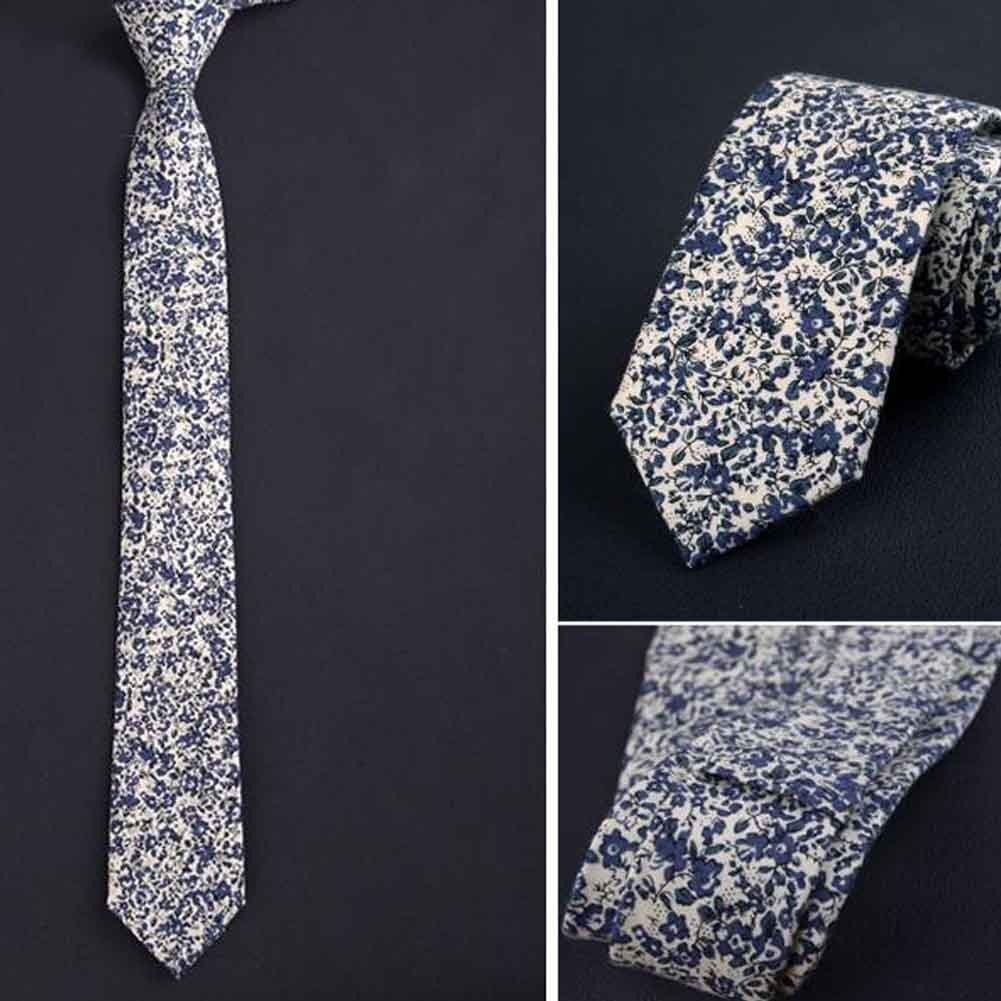 Men Cotton Neckties Skinny Necktie Beige Blue Floral Formal/Casual Neckties 6cm