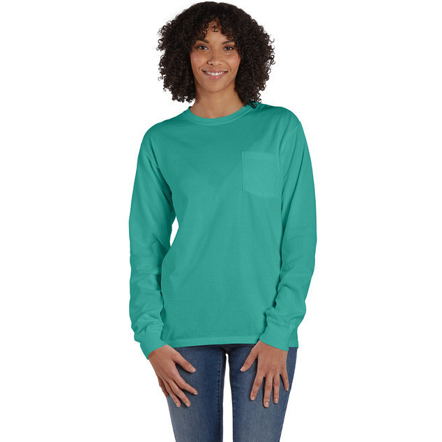 Unisex garment-Dyed Long-Sleeve T-Shirt with Pocket - NEW RAILROAD - S(D0102H7YTR8)