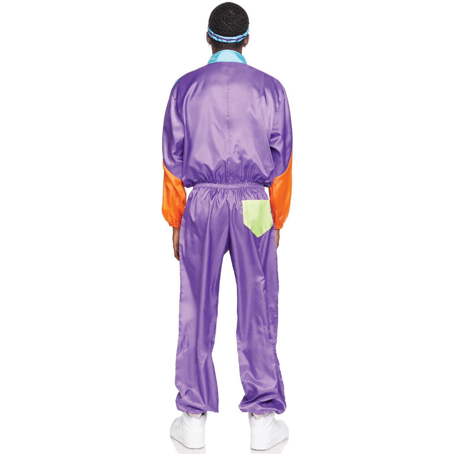 2 PC Awesome 80s Track Suit, includes zip up jumpsuit and matching headband.