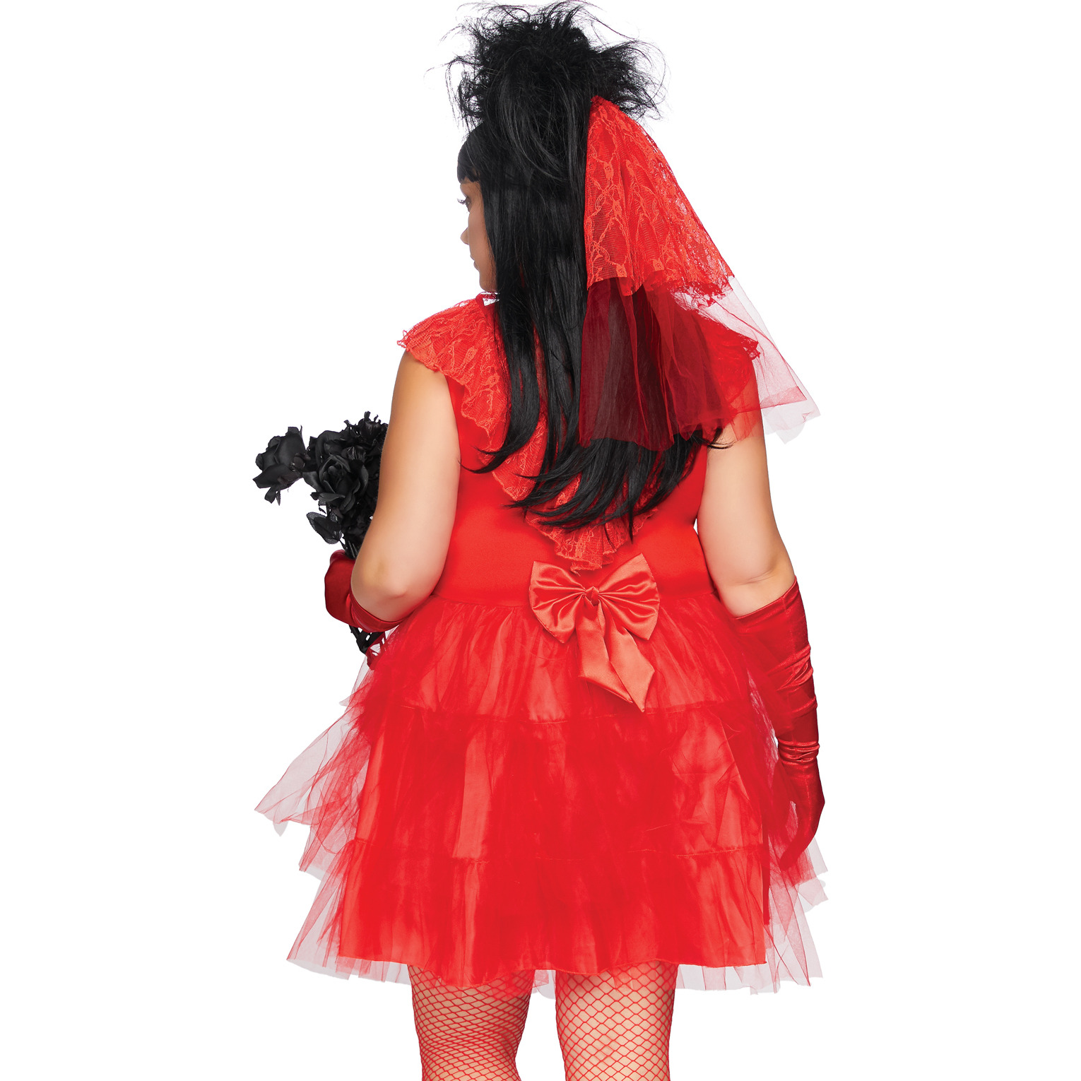 2 PC Beetle Bride, includes satin and lace dress with tiered tulle skirt, attached back bow, and matching lace veil.20