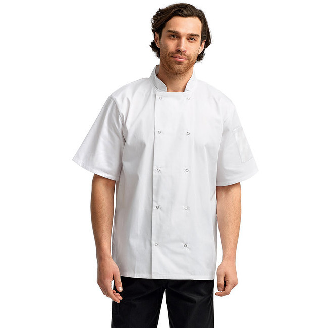Unisex Studded Front Short-Sleeve chefs Jacket - BLAcK - 2XL(D0102H7MFRJ)