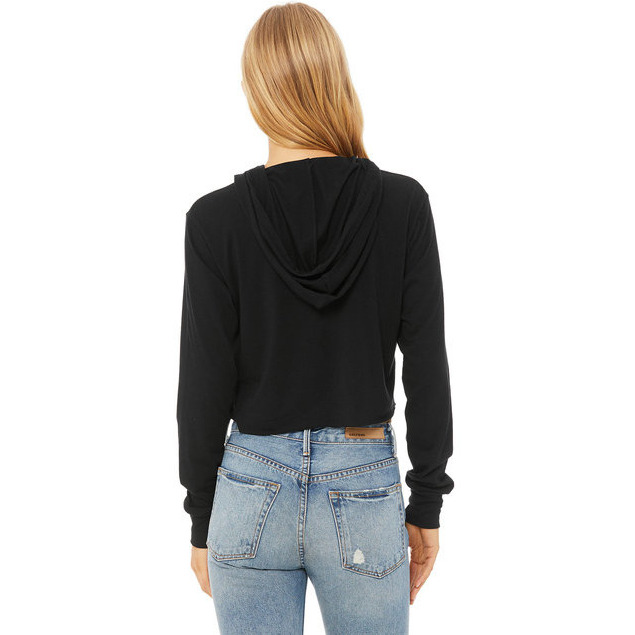 Ladies cropped Long Sleeve Hoodie T-Shirt - SOLID BLK TRBLND - S(D0102H7WEK2)