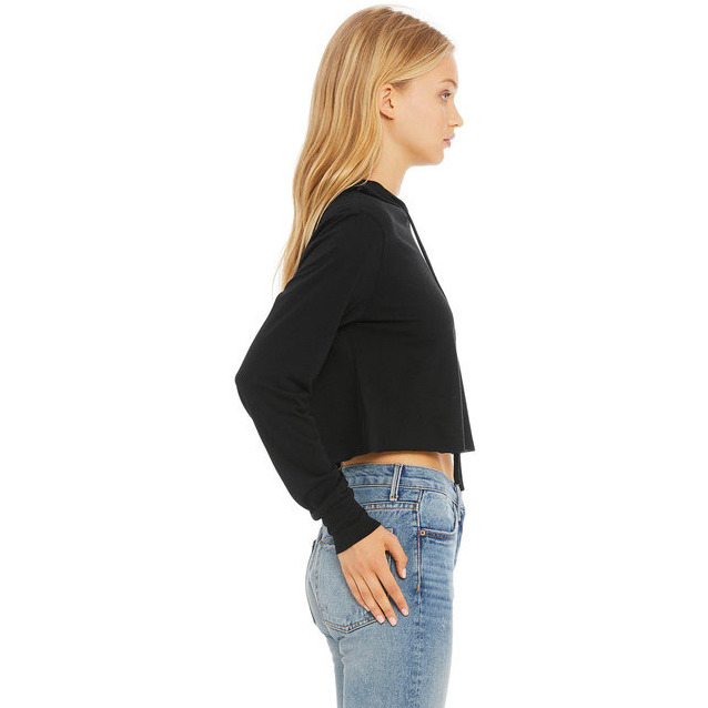 Ladies cropped Long Sleeve Hoodie T-Shirt - SOLID BLK TRBLND - S(D0102H7WEK2)