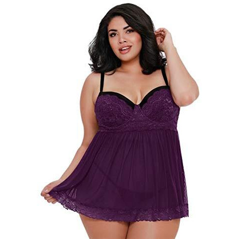 DG Lace Ovrlay Bdoll w/ G-strng Plum 1X