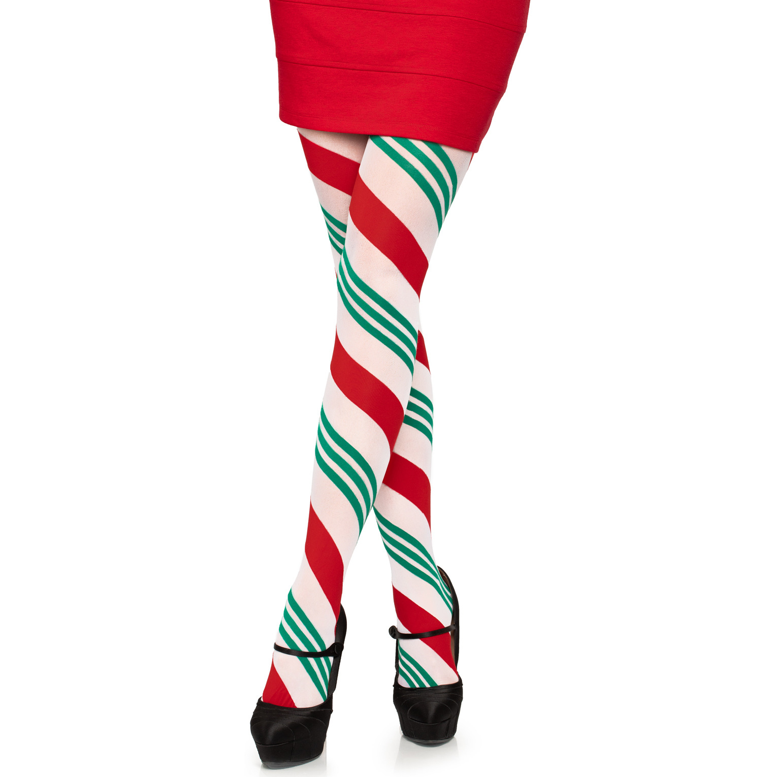 Holiday ribbon striped tights.