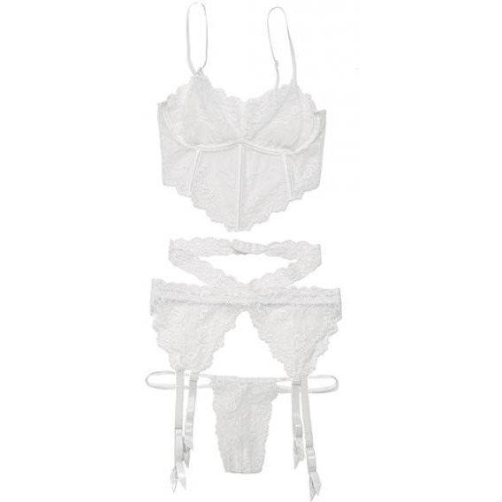 Lace Long Line Bra, Garter Belt & G-String White O/S(D0102HESC2U.)
