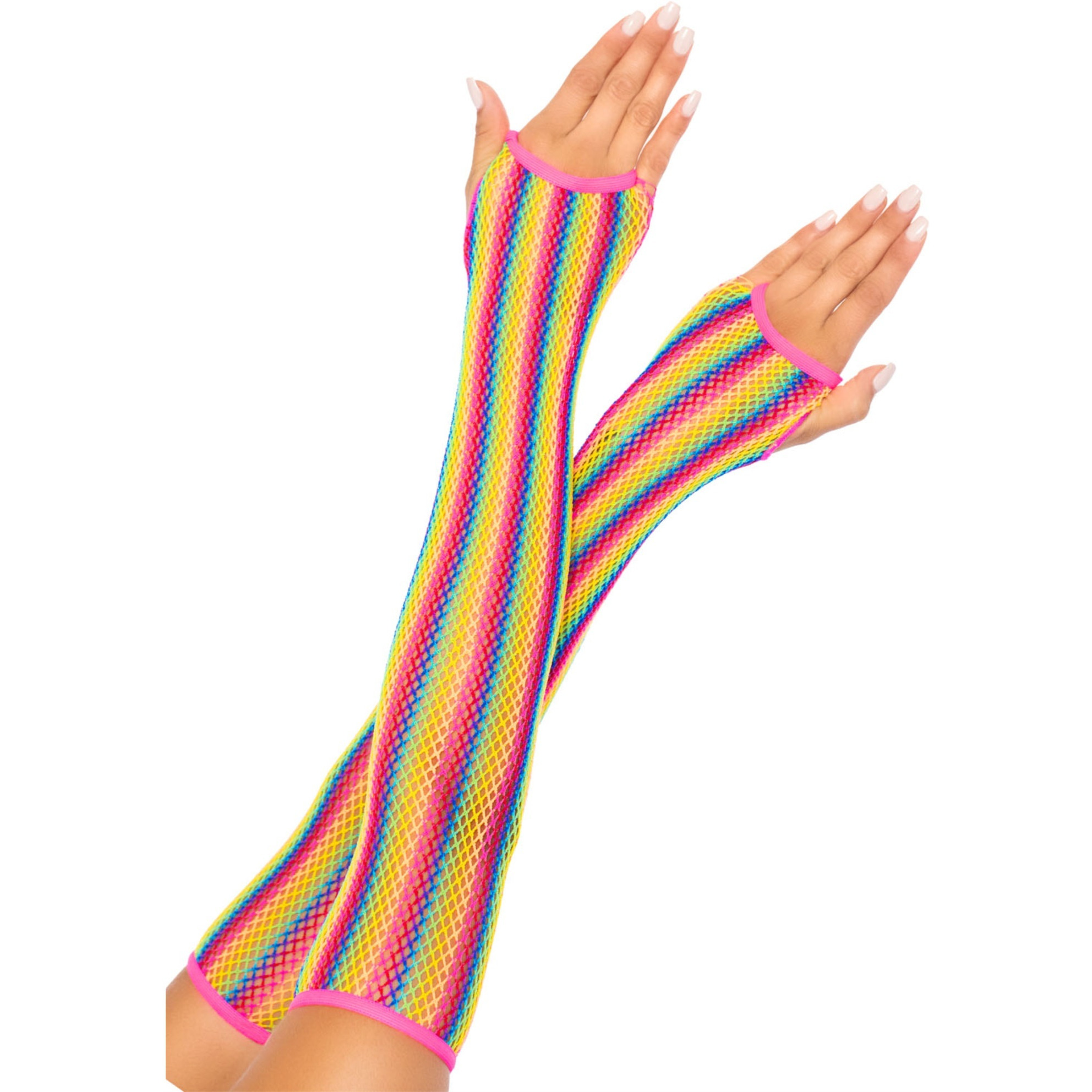 Rainbow net arm warmers.