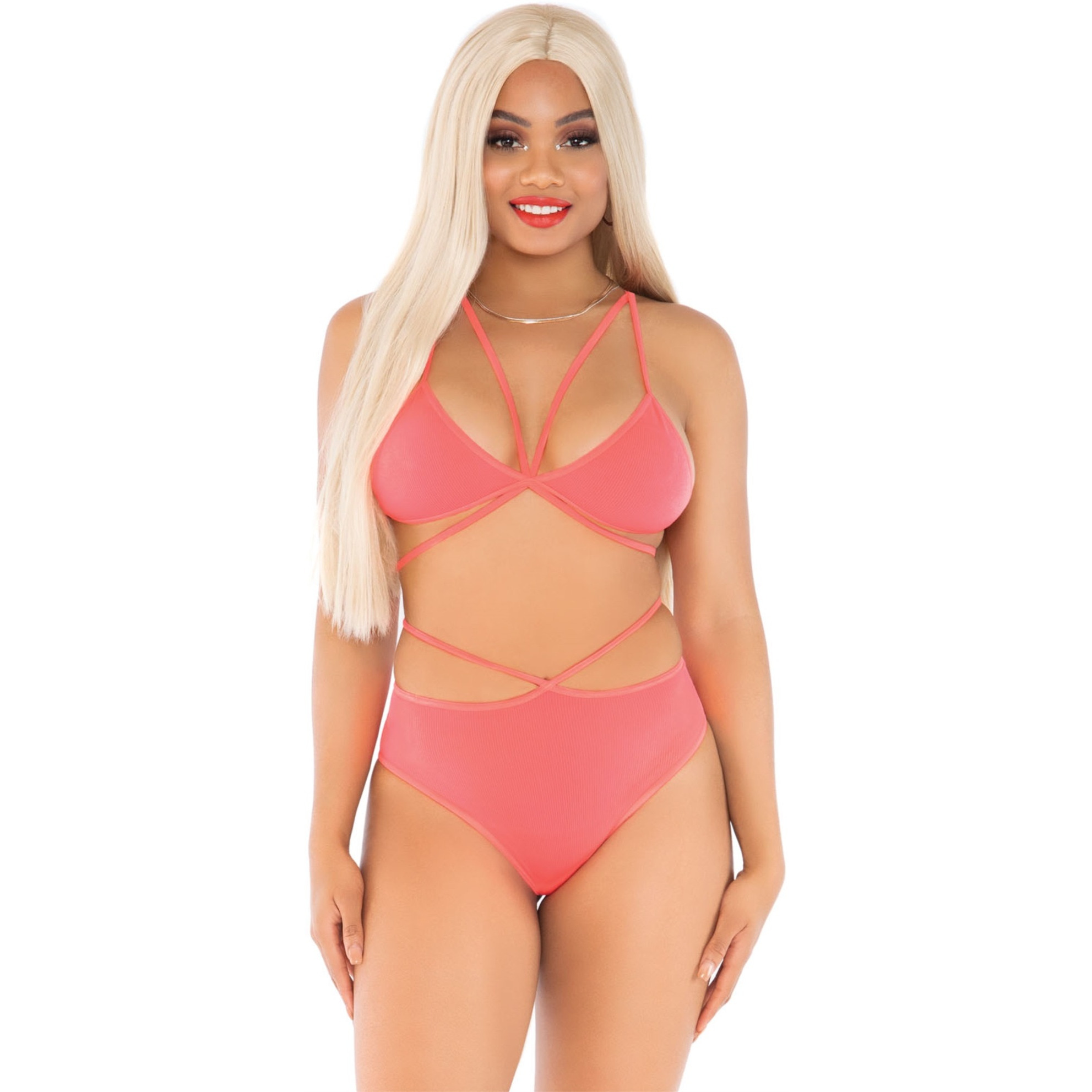 2 PC Opaque cage strap bra top and strappy brazilian briefs.