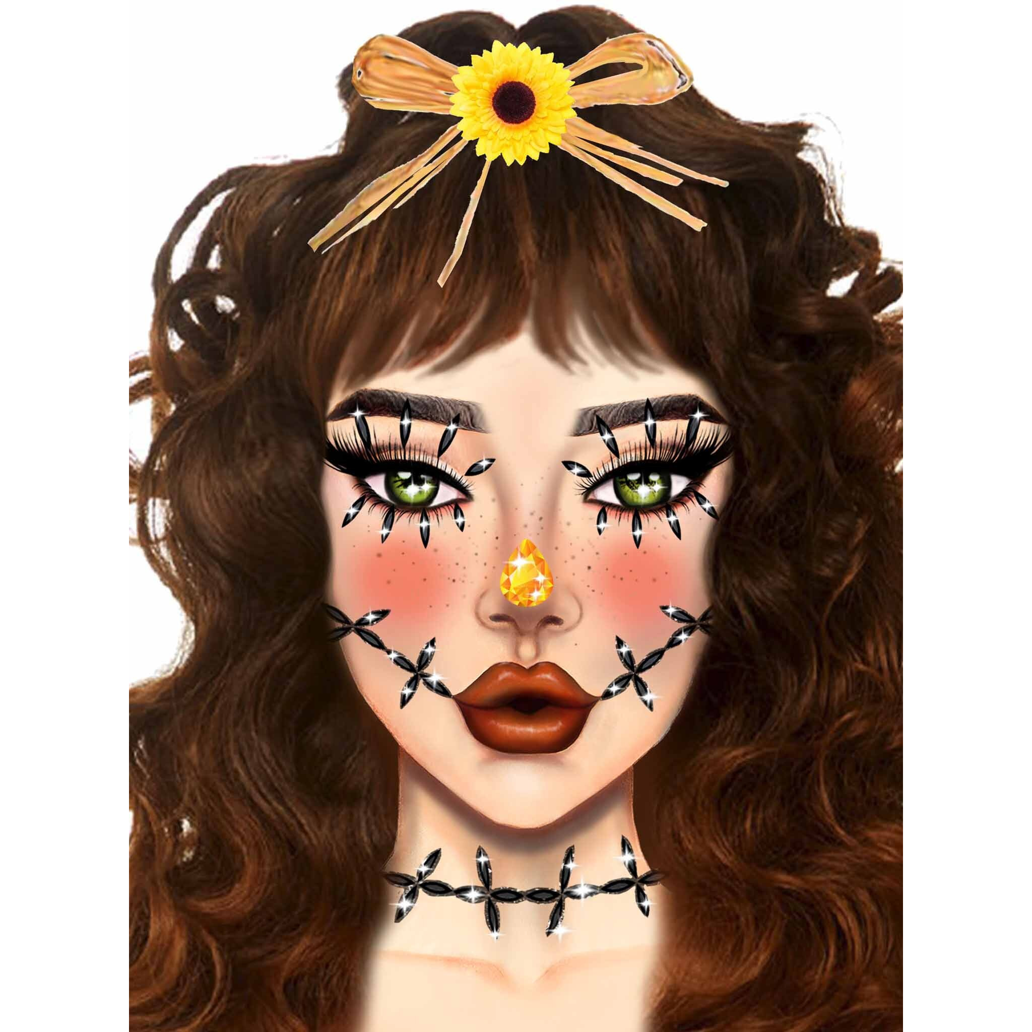 Stitches adhesive face jewels sticker.