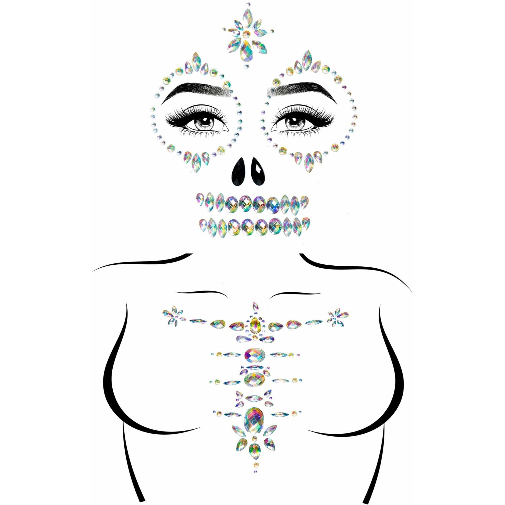 Skeleton adhesive face and chest jewel stickers.