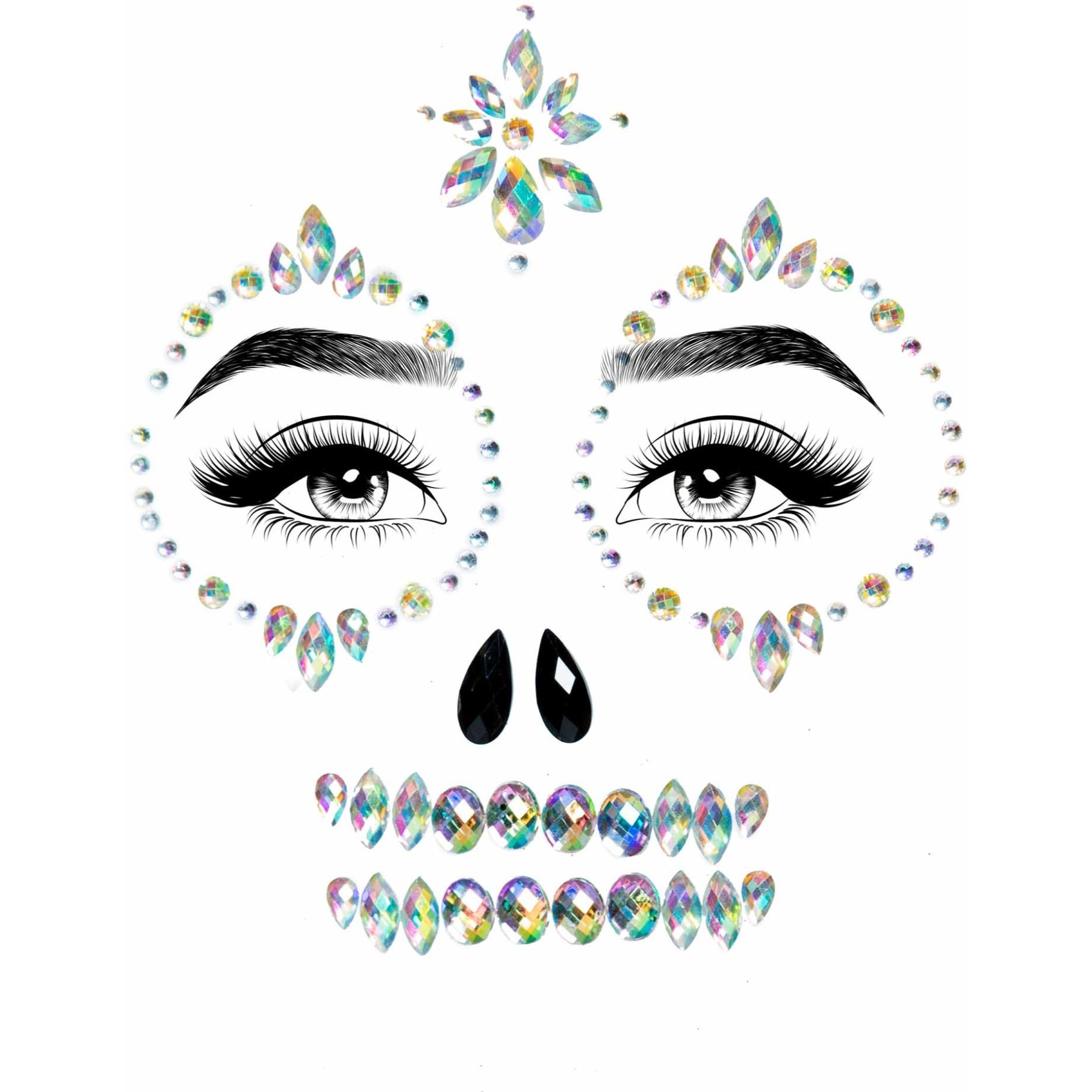 Skeleton adhesive face and chest jewel stickers.