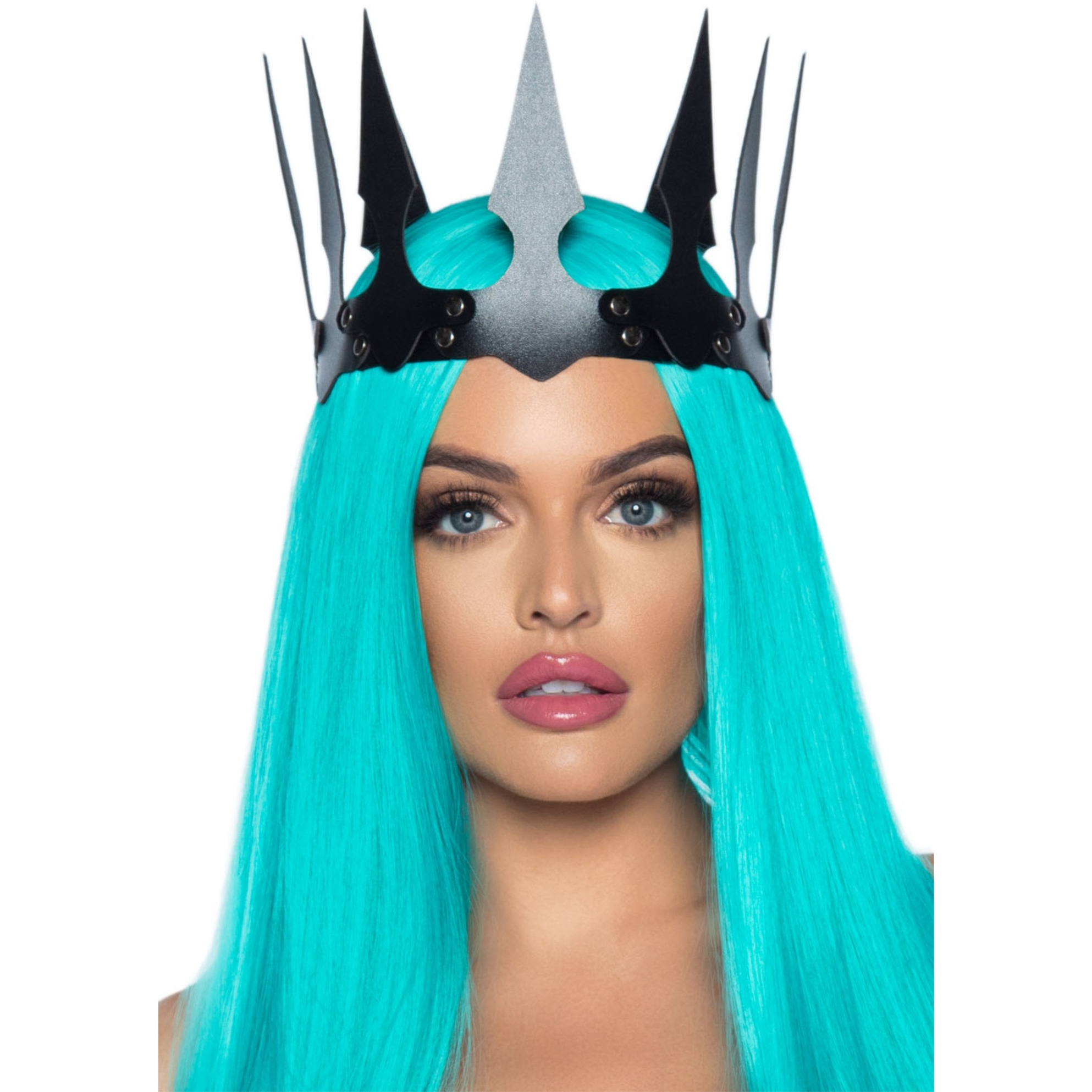 Faux leather spiked crown.