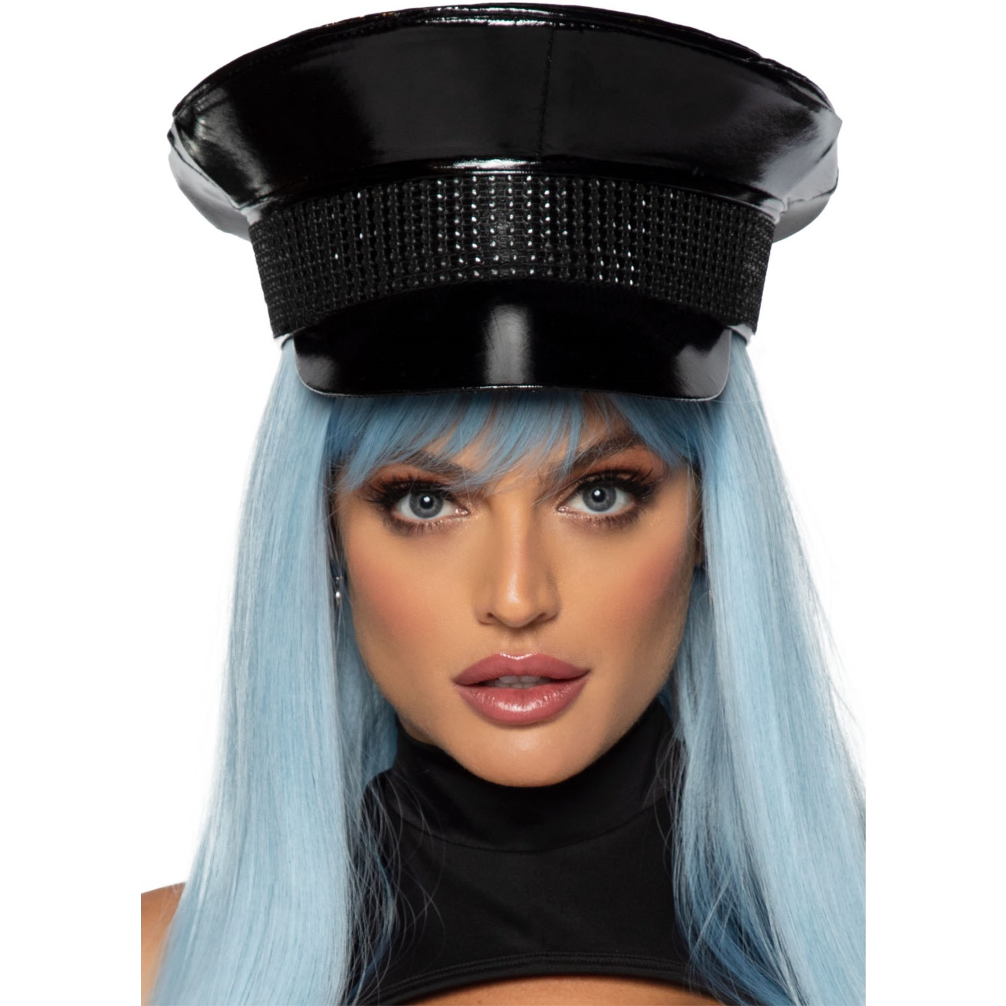 Rhinestone trimmed military hat.