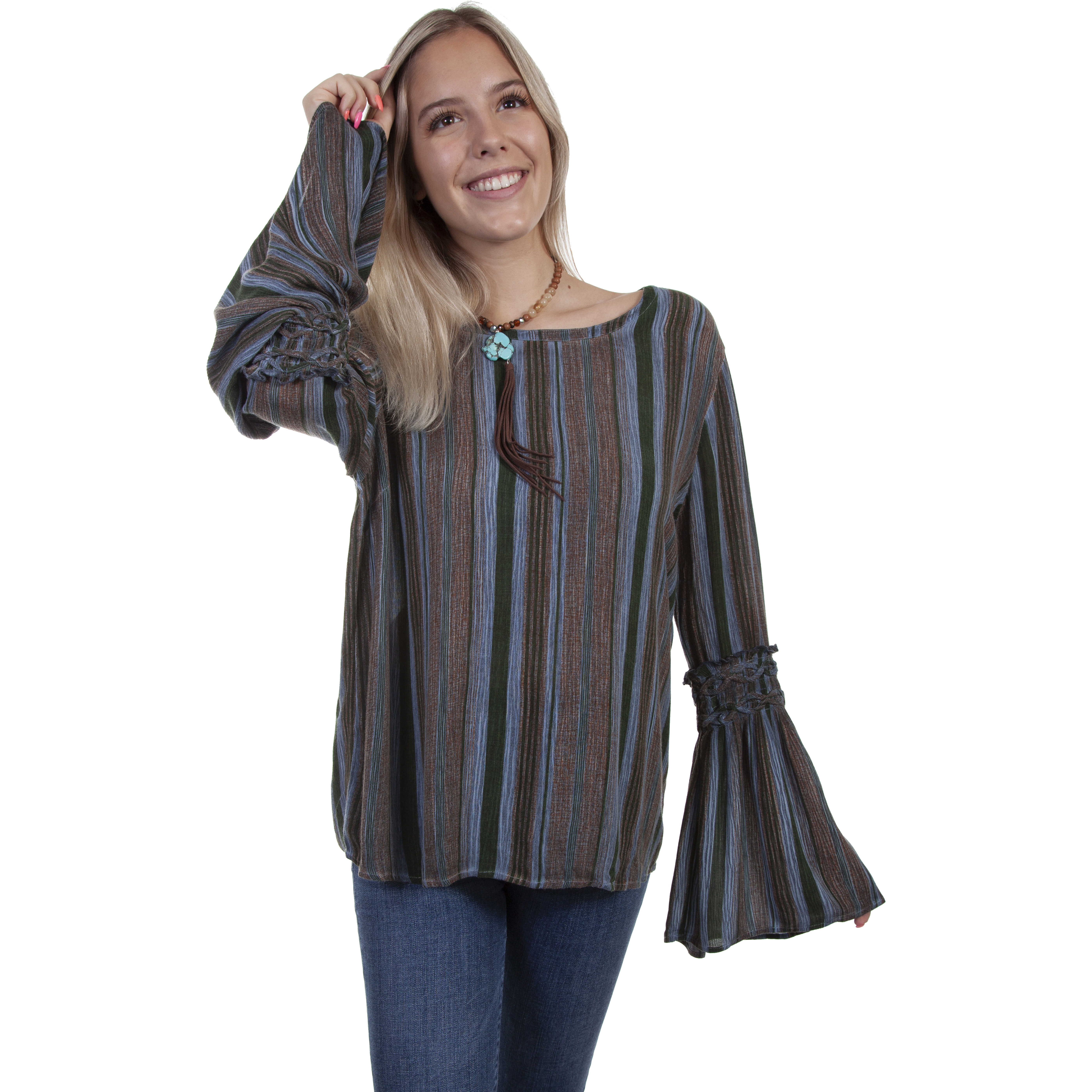 BRAIDED BELL SLV TIE BACK BLOUSE