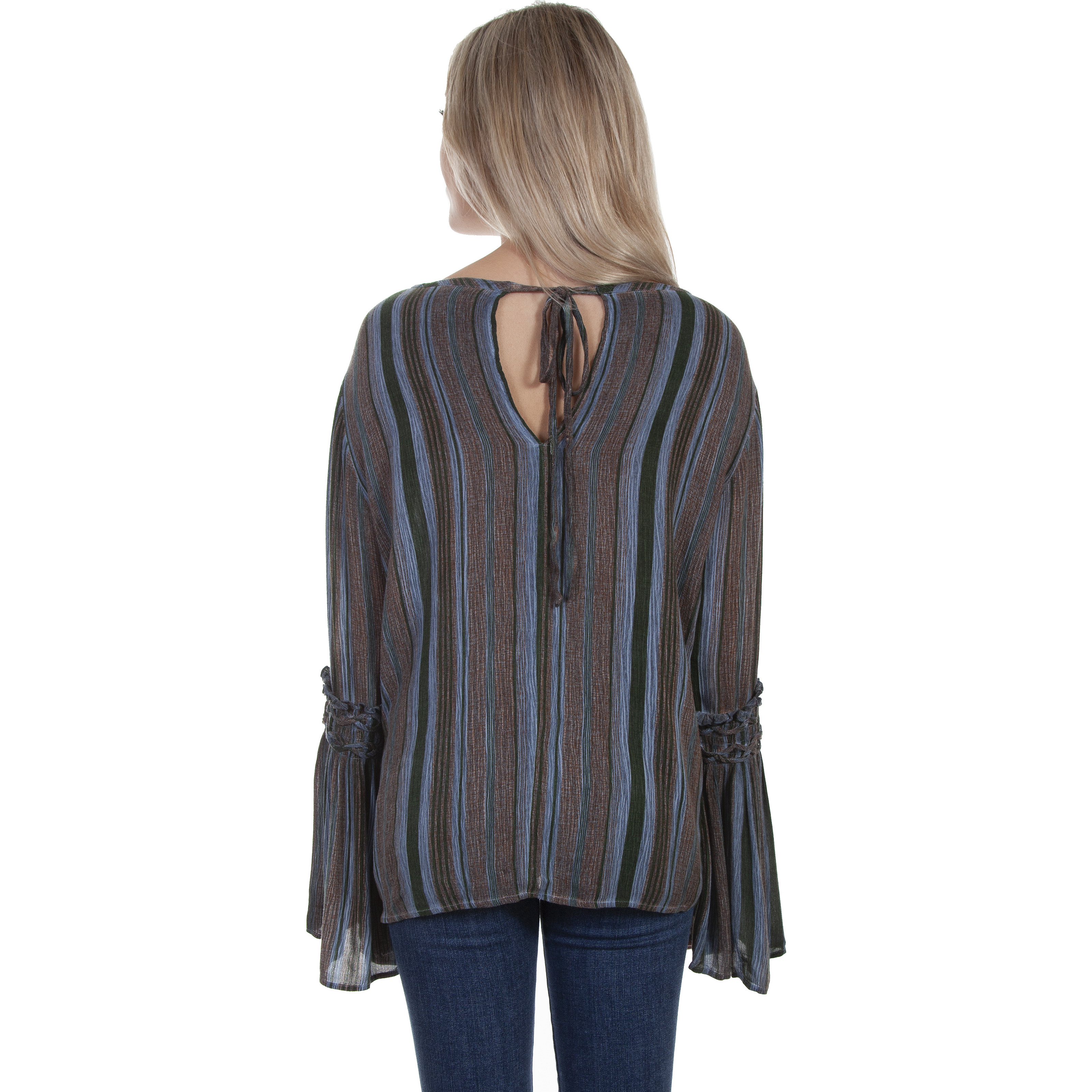 BRAIDED BELL SLV TIE BACK BLOUSE