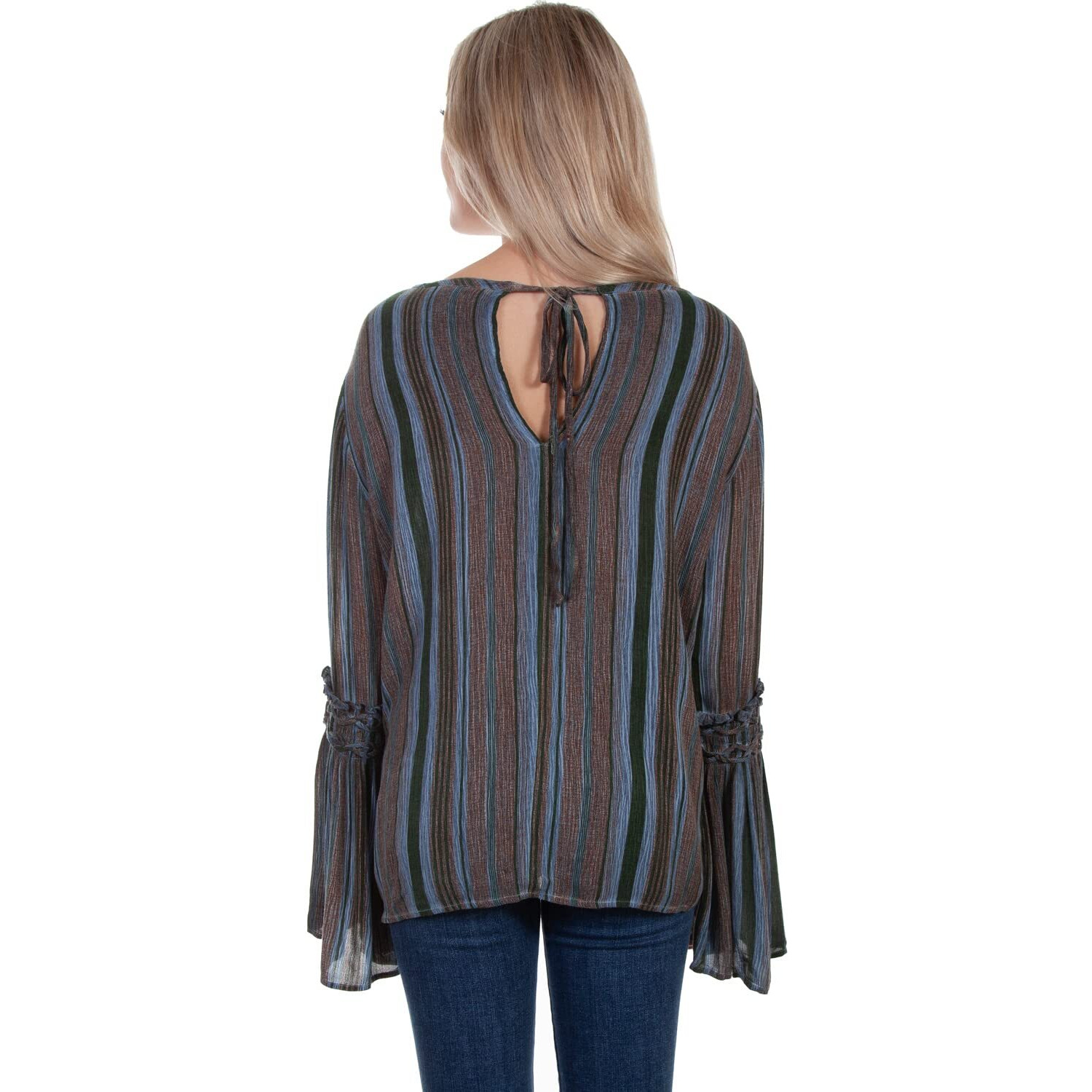 BRAIDED BELL SLV TIE BACK BLOUSE