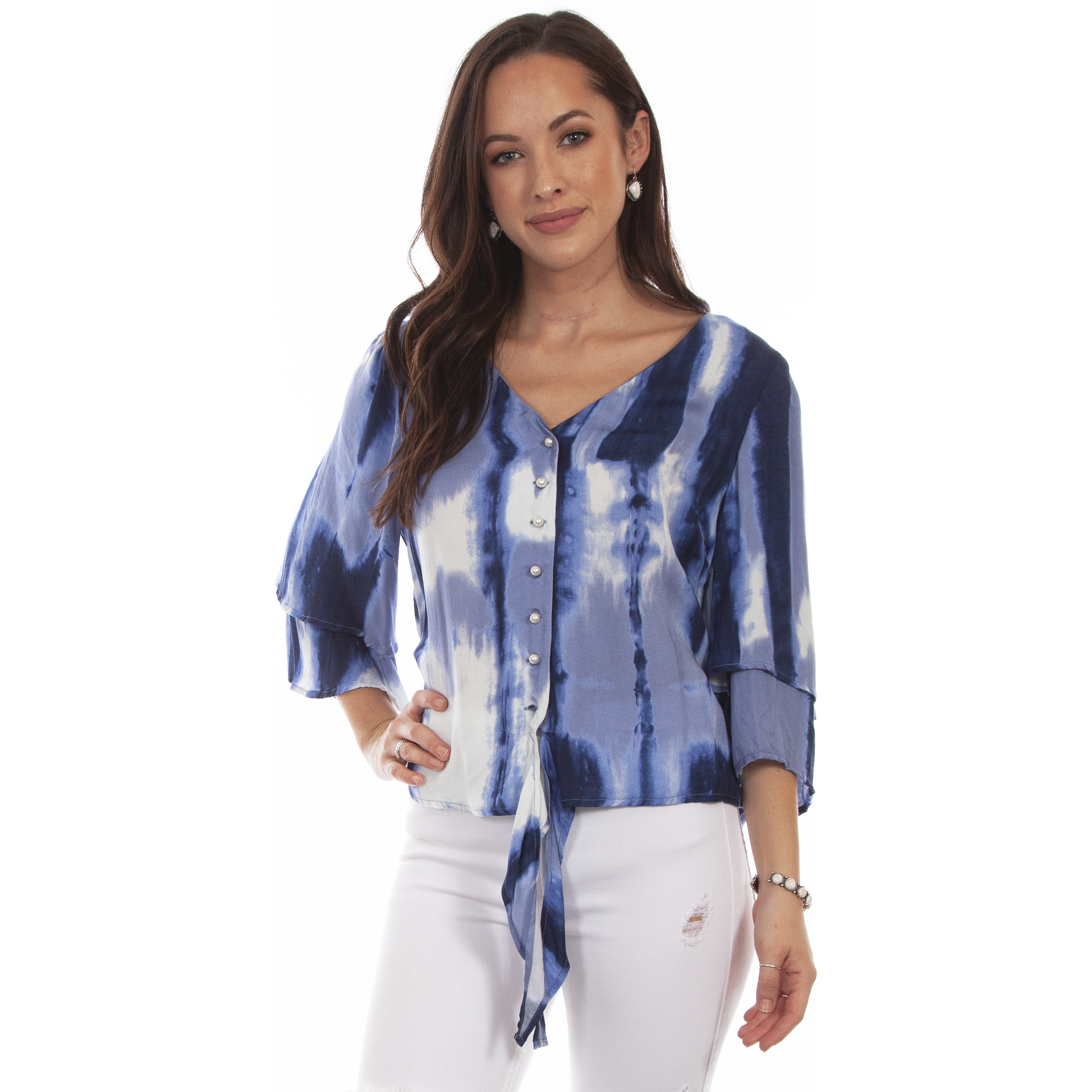 TIE DYE TIE FRONT BLOUSE