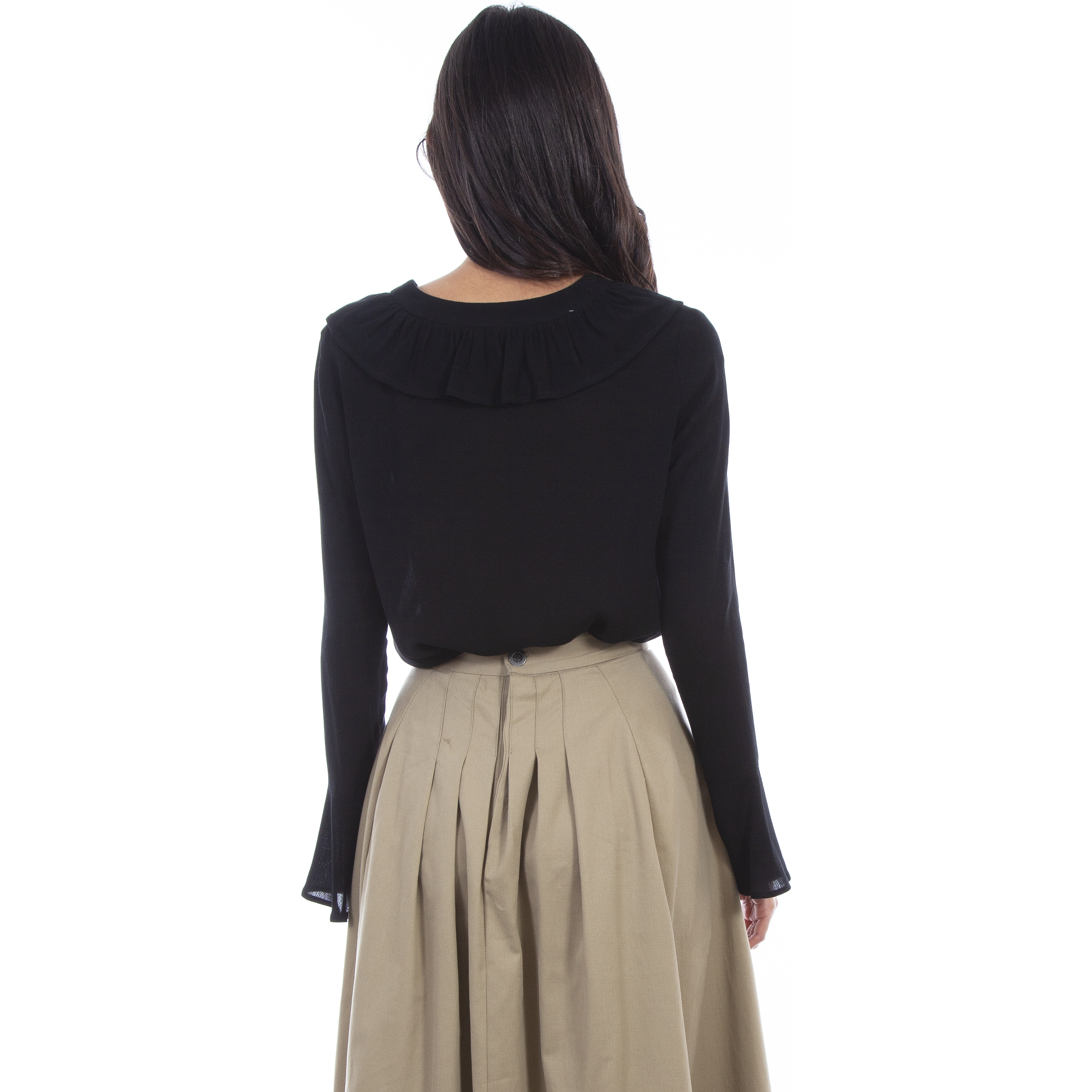 LADIES RUFFLE FRONT LACE UP BLOUSE
