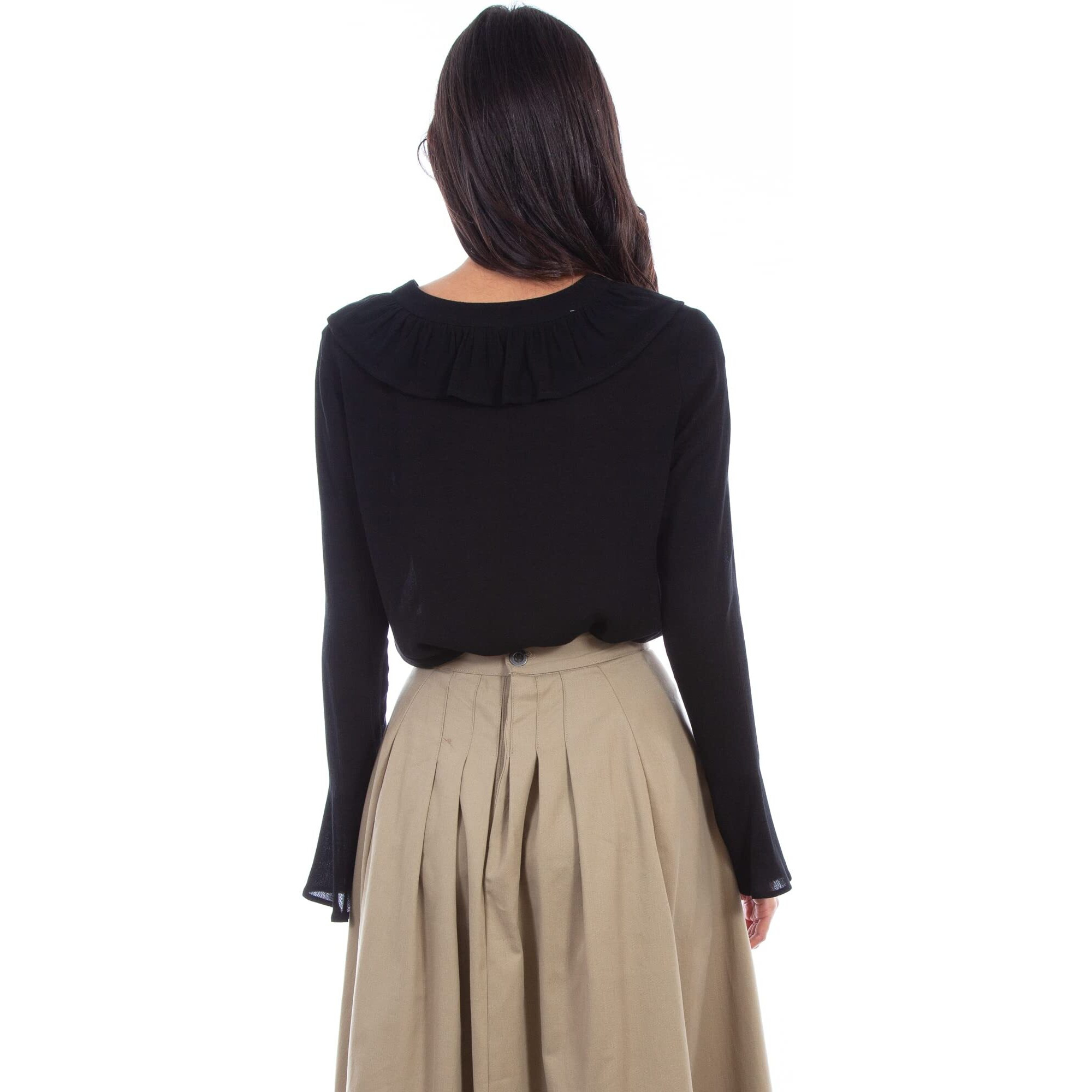 LADIES RUFFLE FRONT LACE UP BLOUSE