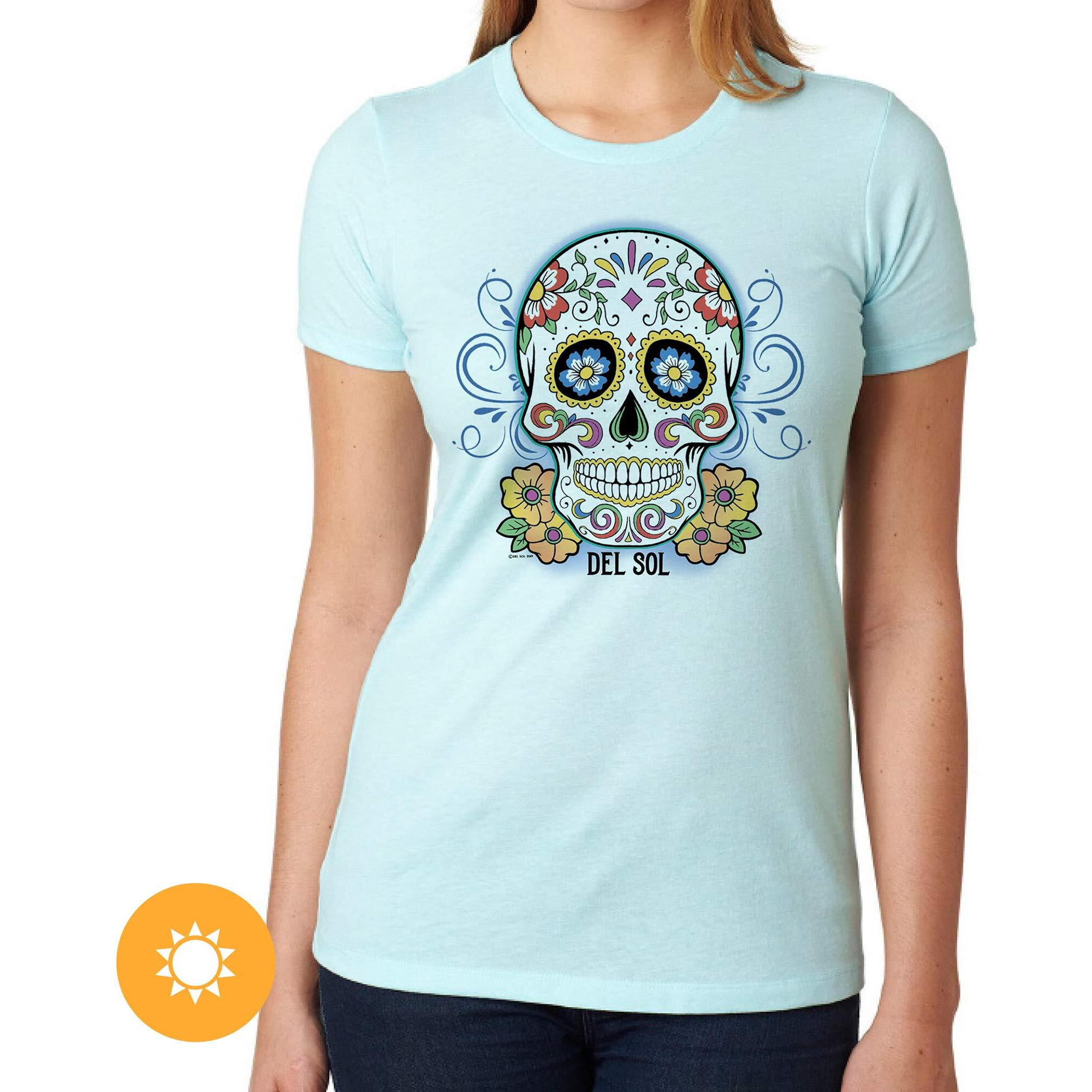 Day of the Dead T-Shirt - Ice Blue by Delsol for Unisex - 1 Pc T-Shirt (Medium)