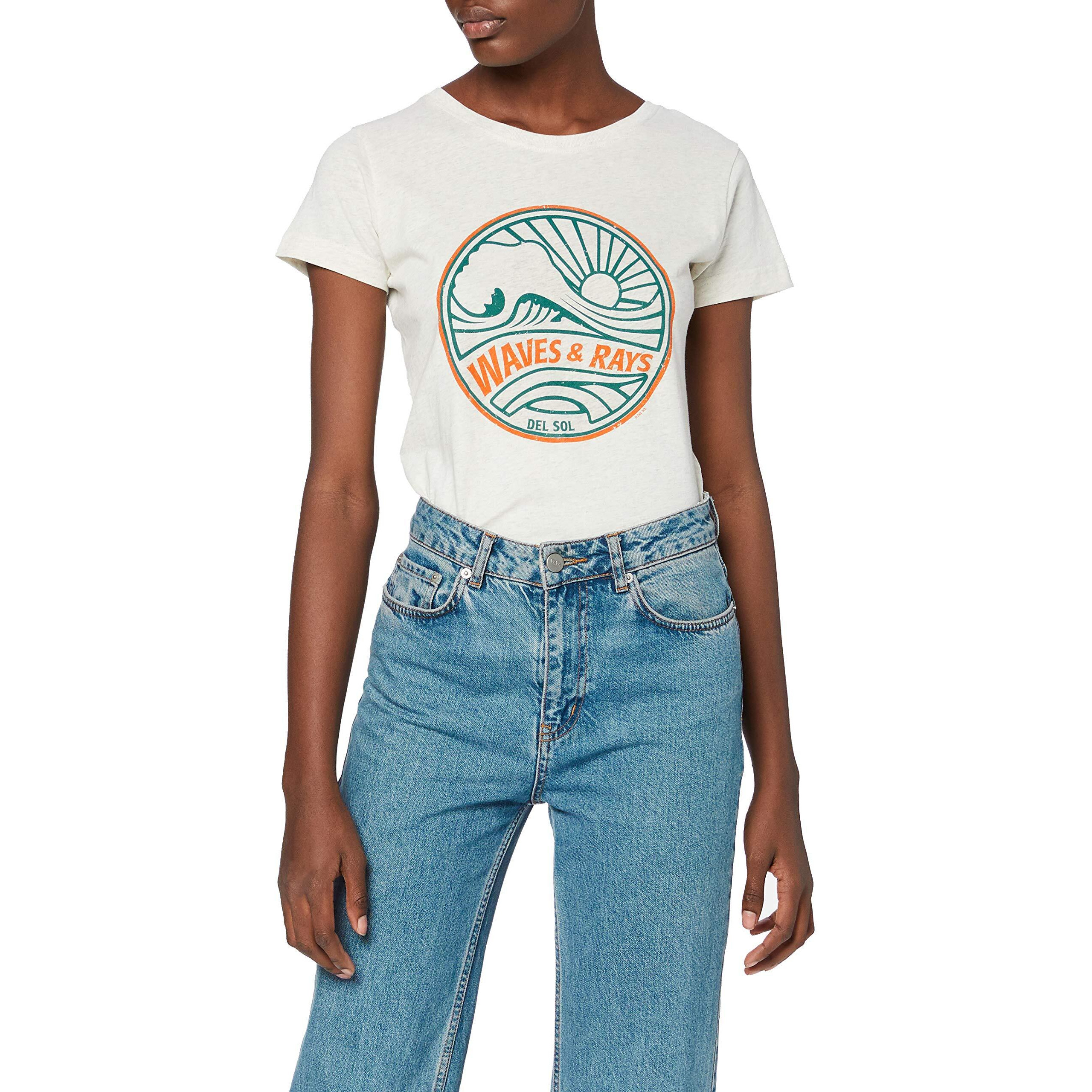 Women Crew Tee - Waves and Rays - Beige by DelSol for Women - 1 Pc T-Shirt (Medium)