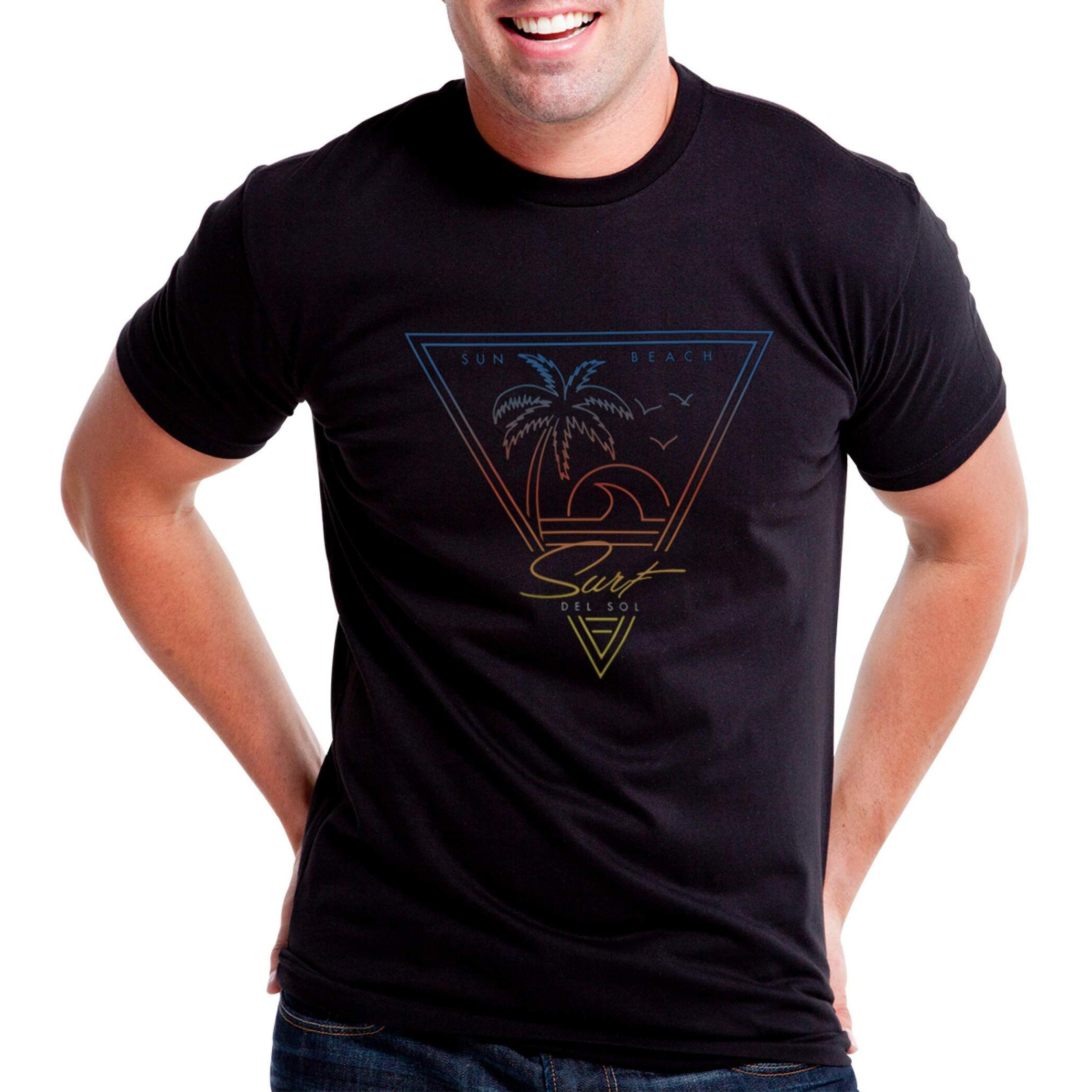 Men Crew Tee - Surf Sun Beach - Black by DelSol for Men - 1 Pc T-Shirt (Small)
