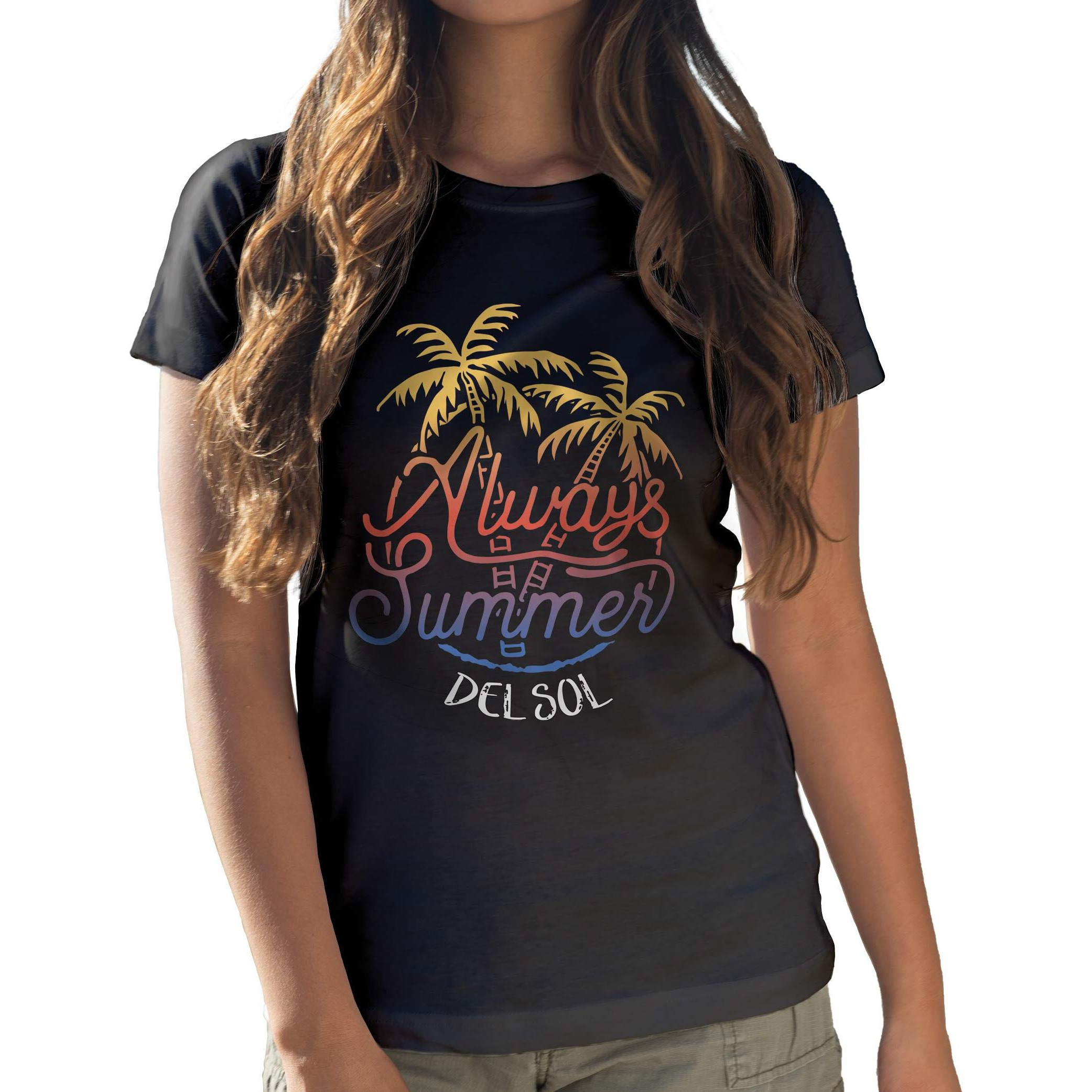Women Crew Tee - Always Palms - Black by DelSol for Women - 1 Pc T-Shirt (XL)