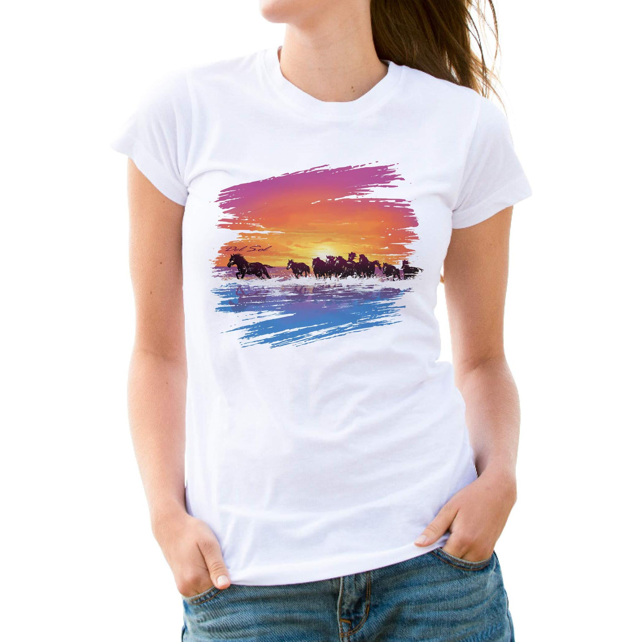 Women Crew Tee - Wild Horse - White by DelSol for Women - 1 Pc T-Shirt (XL)