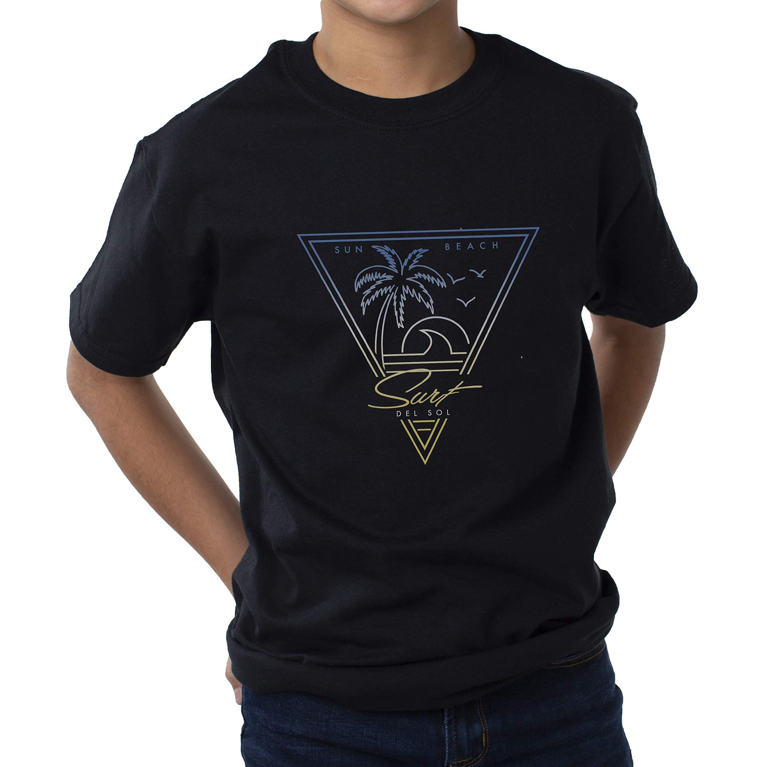 Men Crew Tee - Surf Sun Beach - Black by DelSol for Men - 1 Pc T-Shirt (YS)