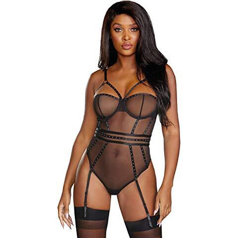 DG Mesh Teddy w/Removable Garters BLK S
