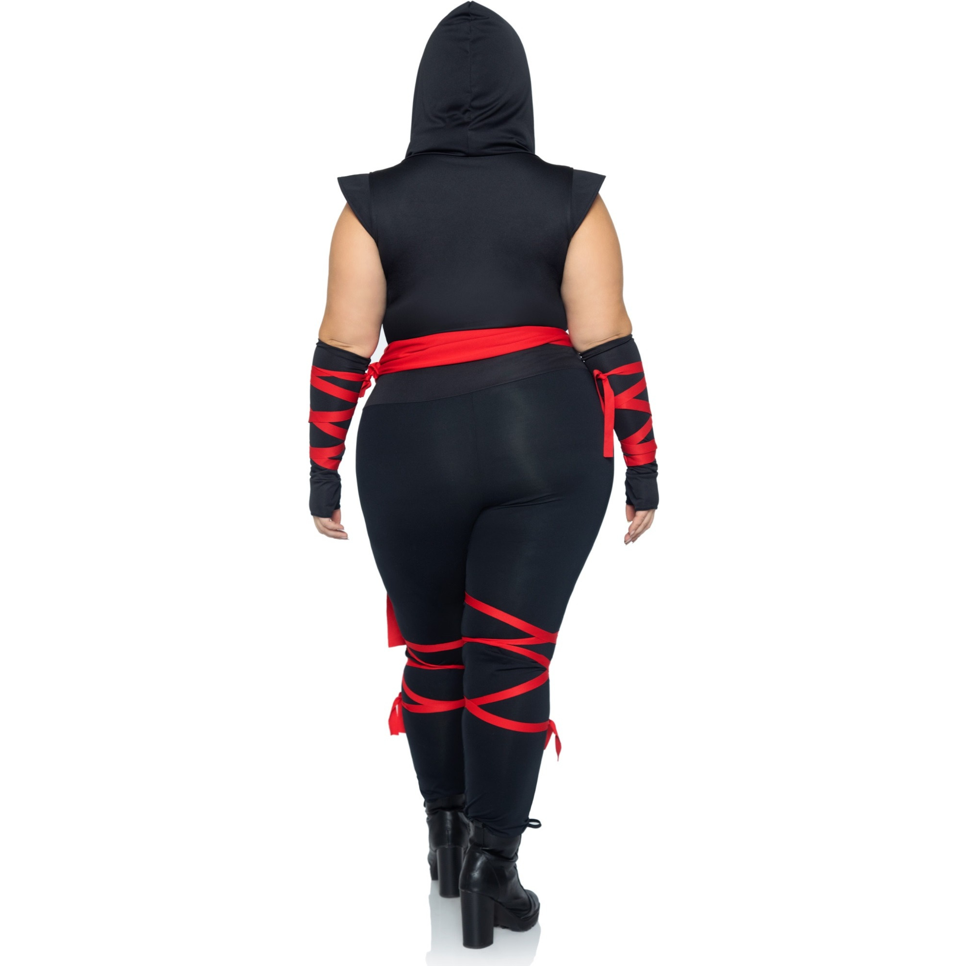 4 PC Deadly Ninja, includes deep-V jumpsuit with shoulder guards, waist sash, arm