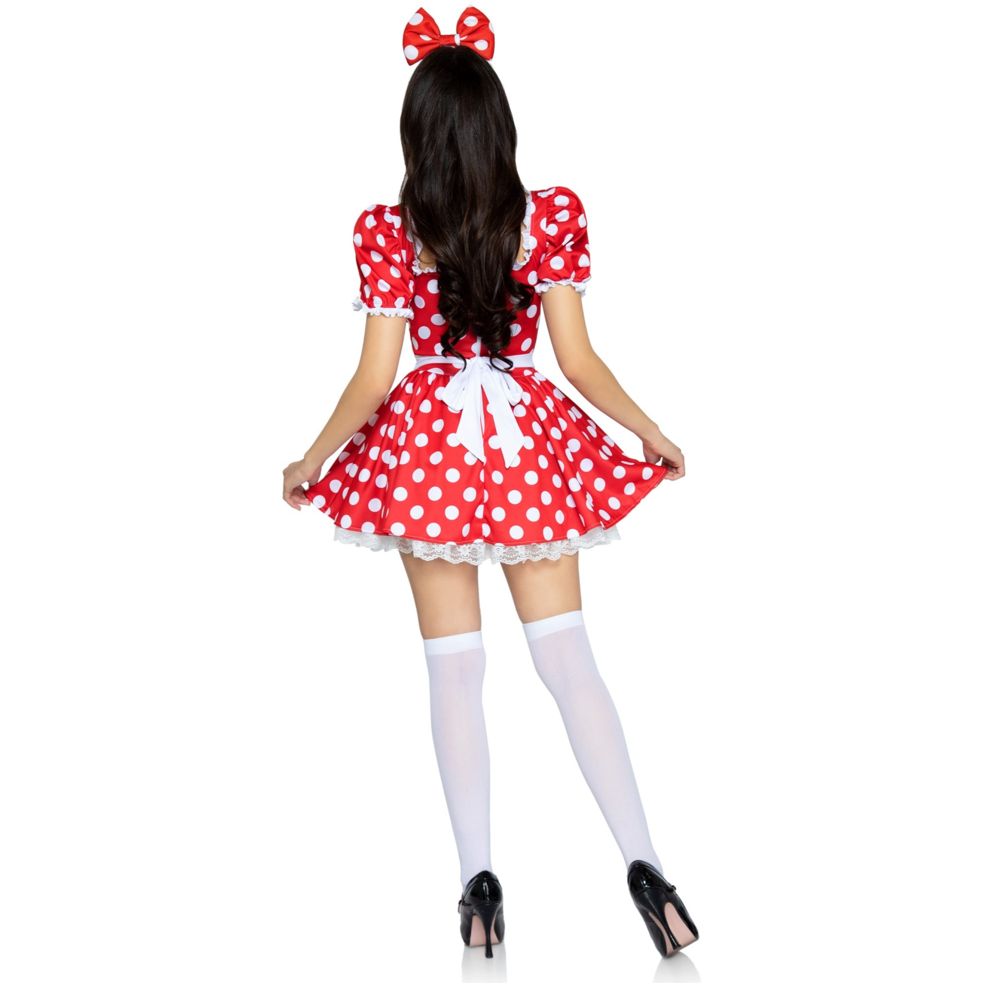 2 PC Polka dot dress with ruched sweetheart bodice and matching bow headband.