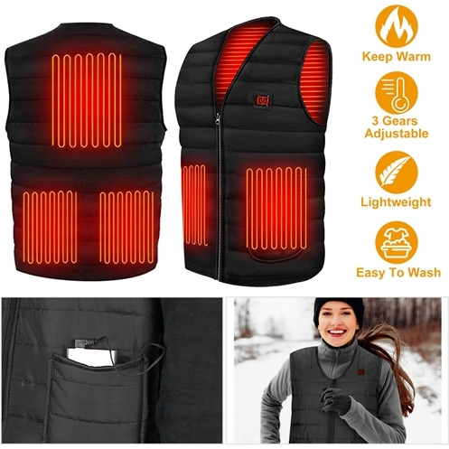 Heat Jacket Vest 3 Heating Gear Adjustable USB Heated Vest Warm Heat Coat Vest w/ 5 Heating Pads For Men Women Winter Outdoor Activity