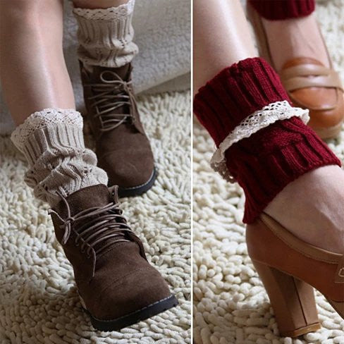 Vintage Style cableKnit At Your Feet Leg Warmer Socks With Lace(D0102HEYP0g)
