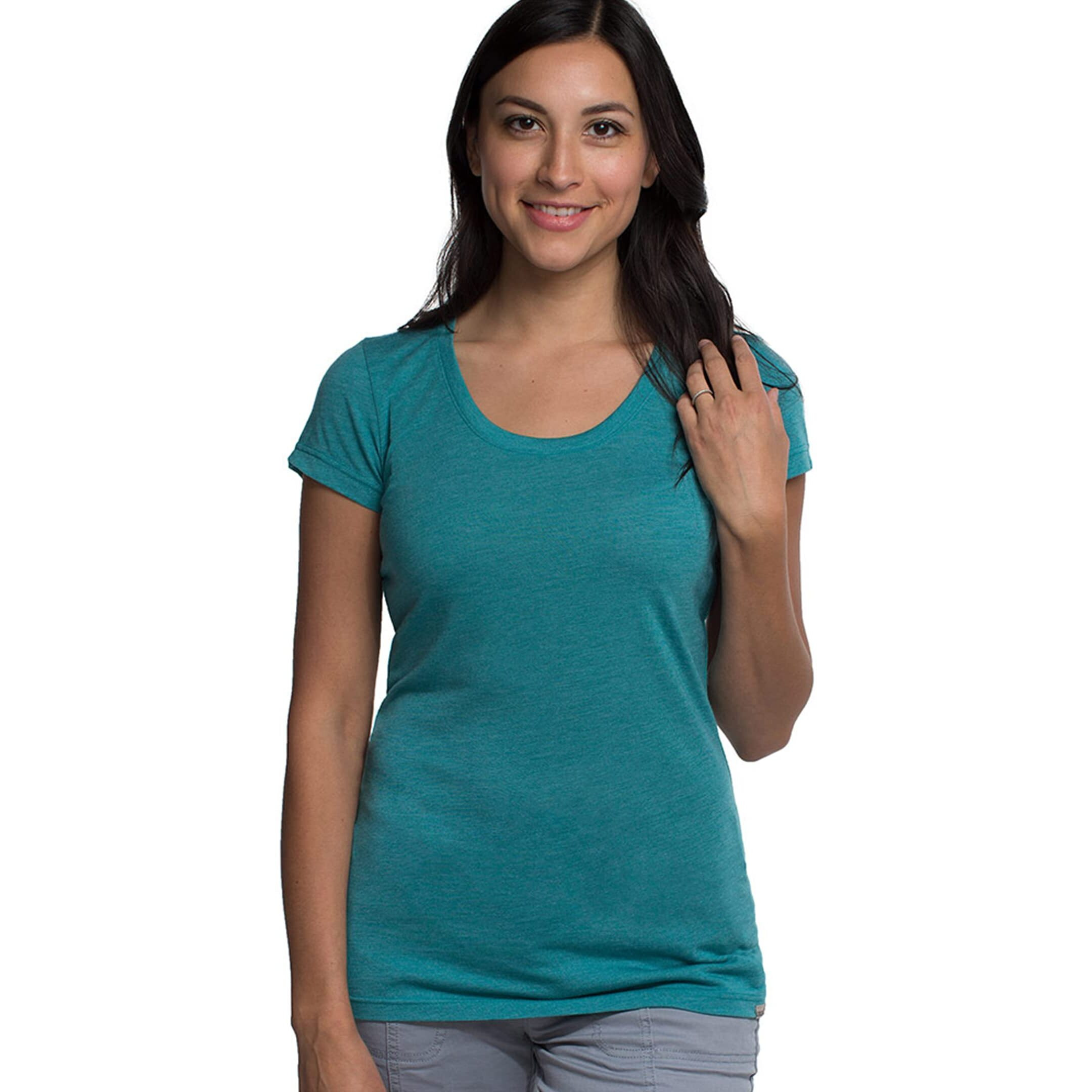 Bamboo Scoop Tee - Tropical Teal Heather by Cariloha for Women - 1 Pc T-Shirt (M)
