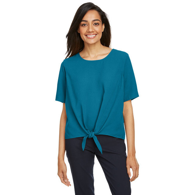 Ladies Perfect FitTie-Front Blouse - BLAcK - XS(D0102H7Z37J)