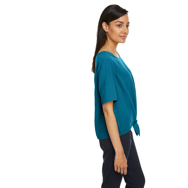 Ladies Perfect FitTie-Front Blouse - BLAcK - XS(D0102H7Z37J)