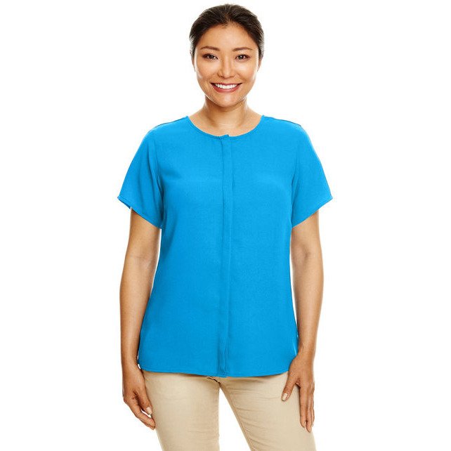 Ladies Perfect FitShort-Sleeve crepe Blouse - BLAcK - XS(D0102H7ZW1X)
