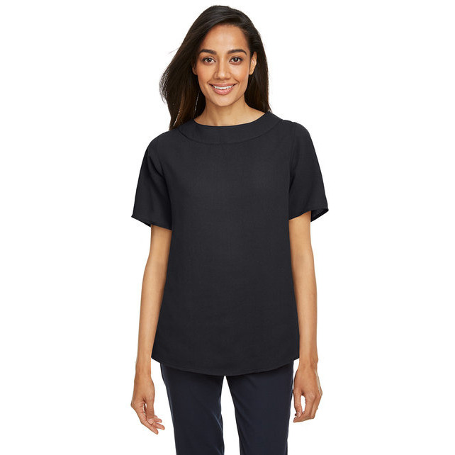 Ladies Perfect FitBoat-Neck Blouse - BLAcK - XS(D0102H7Z4NX)