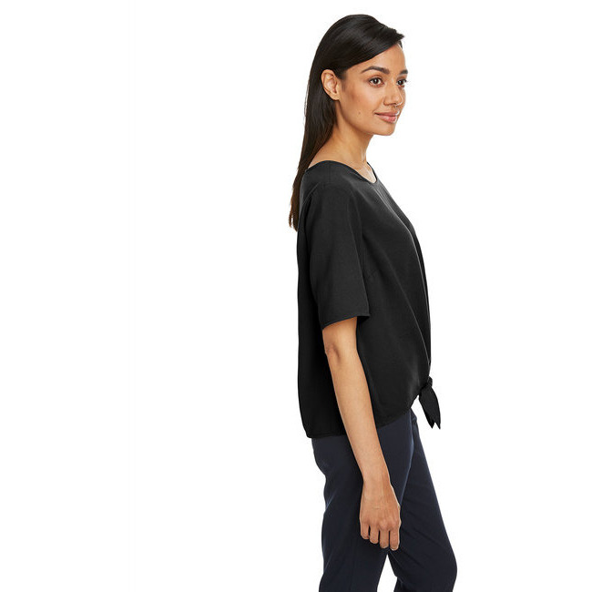 Ladies Perfect FitTie-Front Blouse - BLAcK - XS(D0102H7ZFU2)
