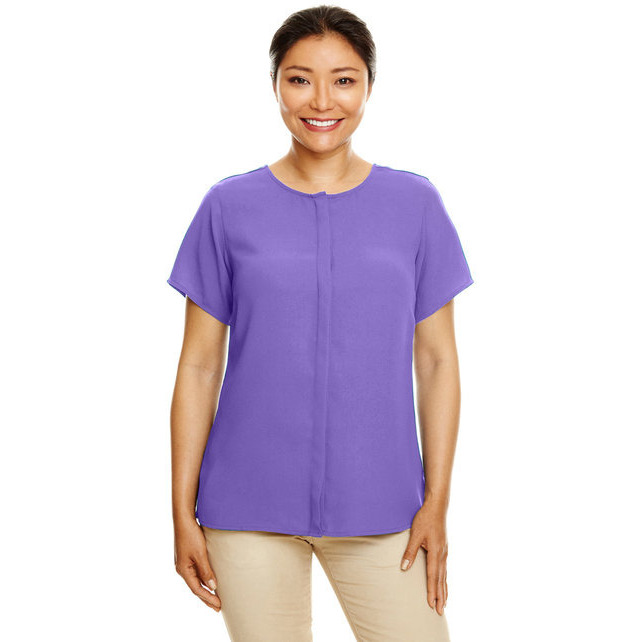 Ladies Perfect FitShort-Sleeve crepe Blouse - BLAcK - XS(D0102H7ZWcX)