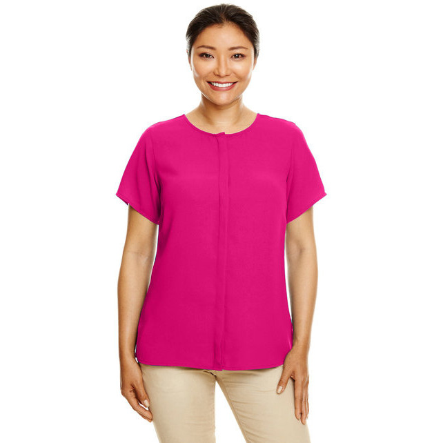 Ladies Perfect FitShort-Sleeve crepe Blouse - BLAcK - XS(D0102H7ZWJ6)